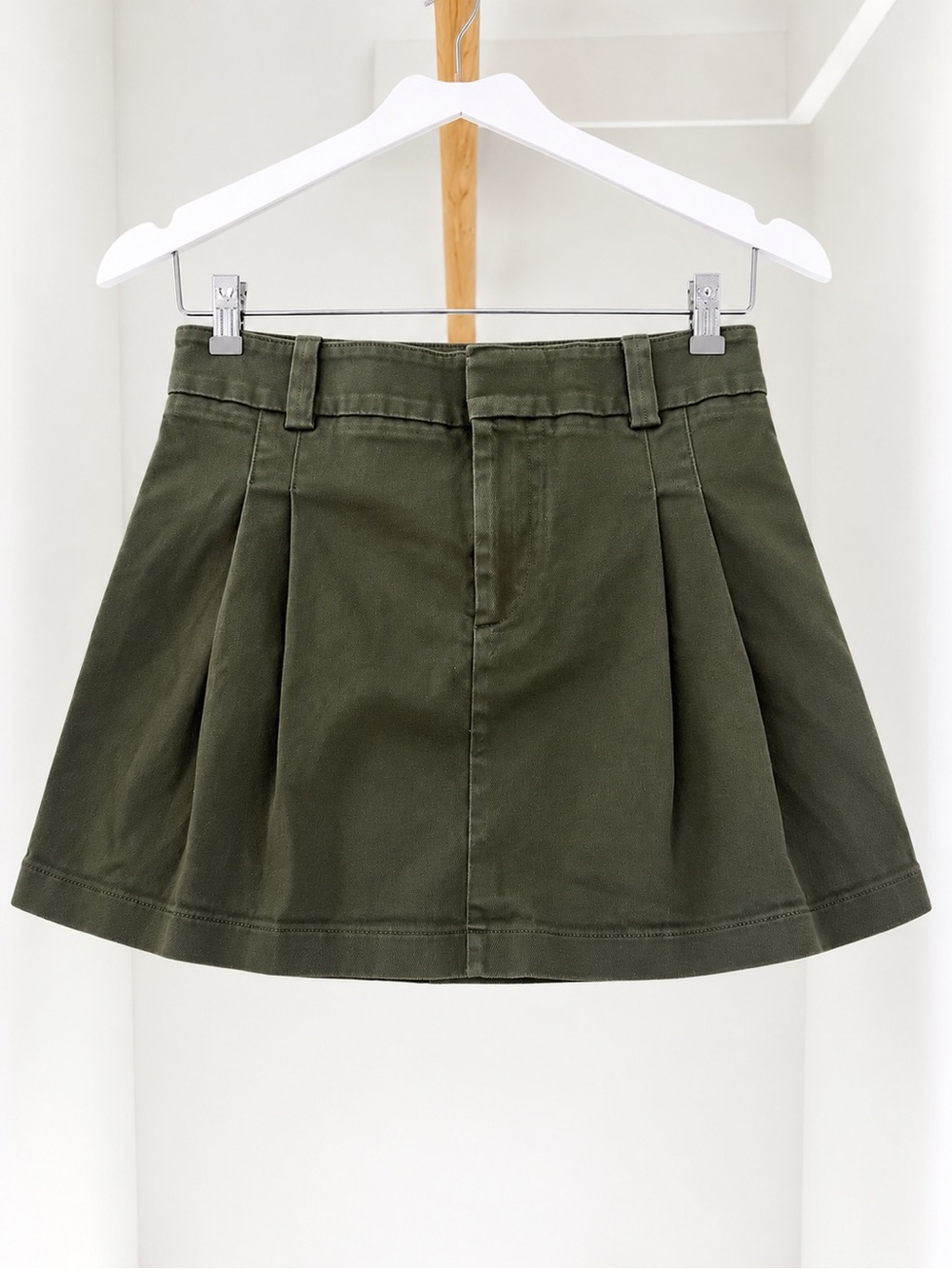Pleated Olive Green Skater Skirt
